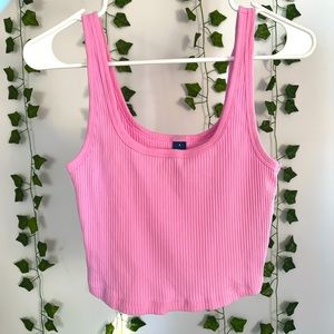 Pink Ribbed Cropped Tank Top